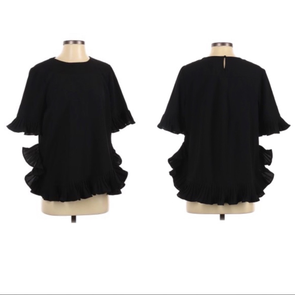 Carmen Marc Valvo Pleated-Trim Elbow-Sleeve Blouse - Picture 2 of 14